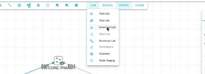 The CML workbench LAB menu open, with Download Lab highlighted.