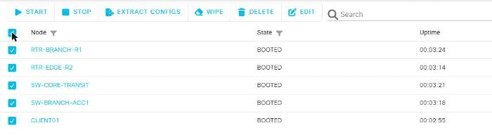 The CML Nodes panel with all five nodes ticked and the Extract Configs button enabled.